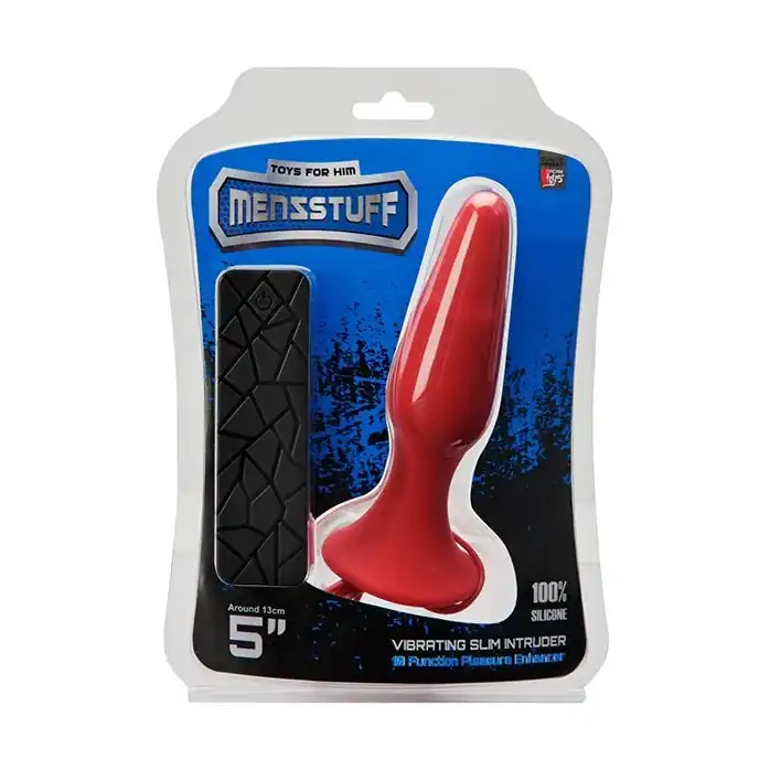 Красная анальная вибропробка с пультом управления MENZSTUFF 5INCH SLIM INTRUDER BUTT PLUG - 13 см - MenzStuff. Фотография 2.