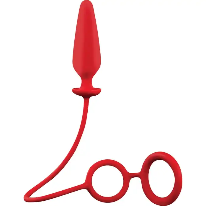Красное эрекционное кольцо с подхватом и анальным стимулятором MENZSTUFF 3.5INCH DOUBLE RING ANAL PLUG - MenzStuff