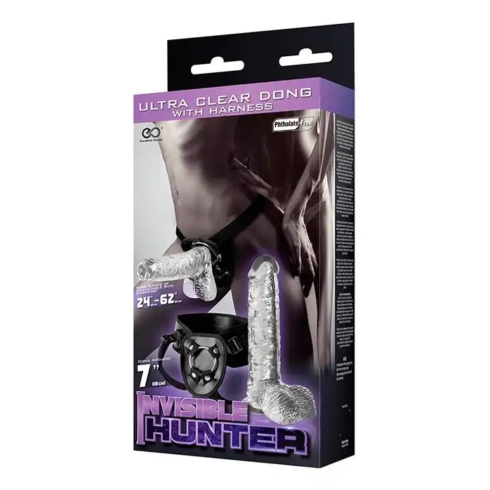 Прозрачный фаллоимитатор с креплением на поясе кольцом INVISIBLE HUNTER 7INCH DONG AND HARNESS - 17,8 см. Фотография 2.
