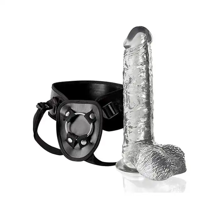 Прозрачный фаллоимитатор с креплением на поясе кольцом INVISIBLE HUNTER 7INCH DONG AND HARNESS - 17,8 см