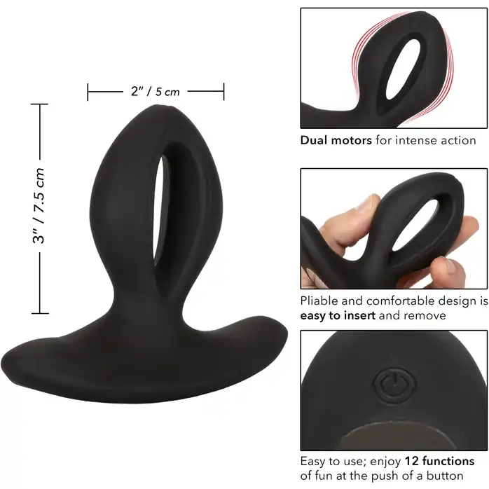 Чёрная анальная пробка с вибрацией Silicone Wireless Dual Motor Probe - 11,5 см - Eclipse. Фотография 9.