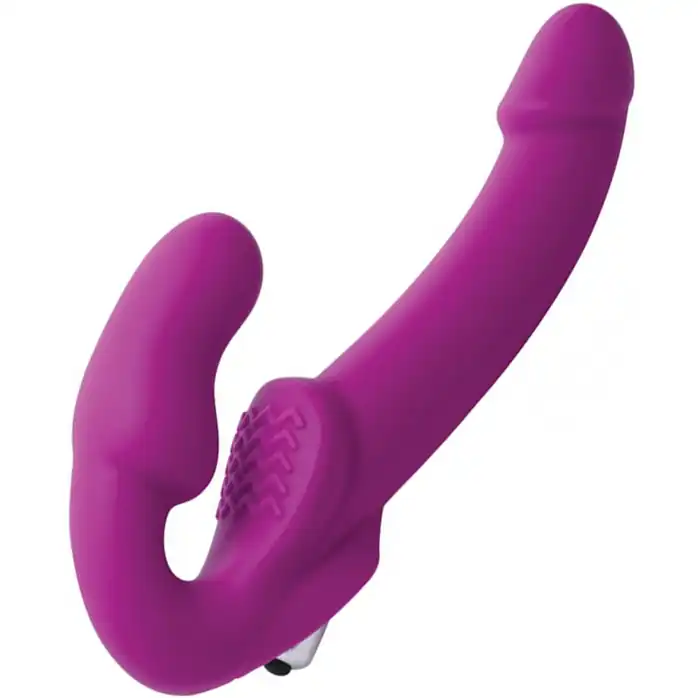 Ярко-розовый безремневой вибрострапон Evoke Vibrating Strapless Silicone Strap-on Dildo - Strap U