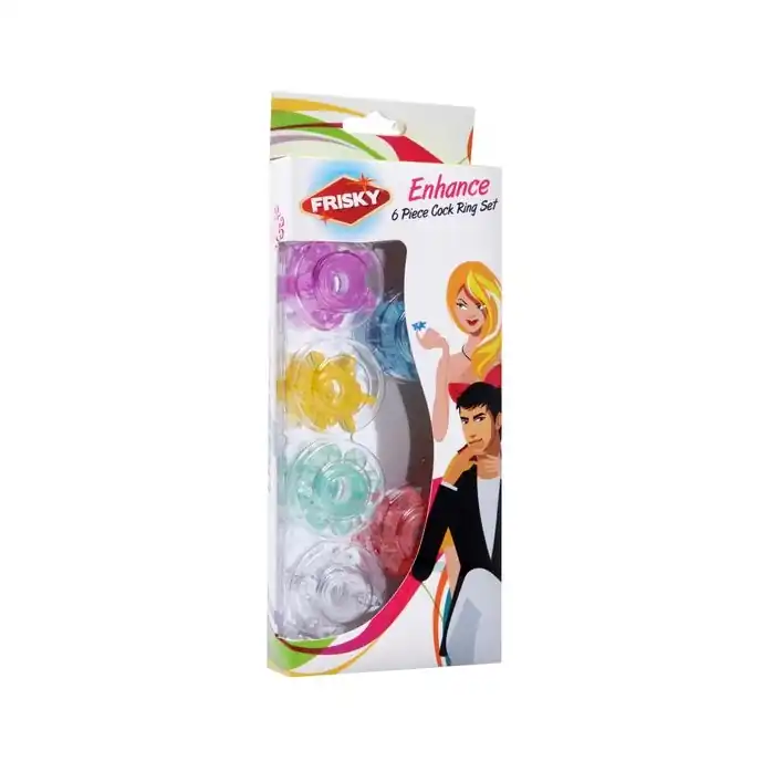 Набор из 6 разноцветных эрекционных колец Enhance 6 Piece Cock Ring Set - Frisky. Фотография 3.