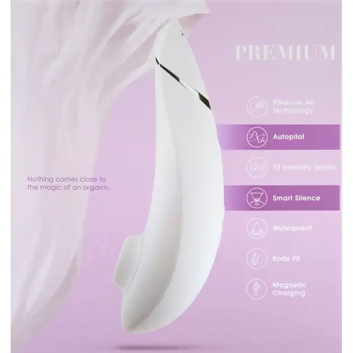 Белый бесконтактный клиторальный стимулятор Womanizer Premium. Фотография 5.