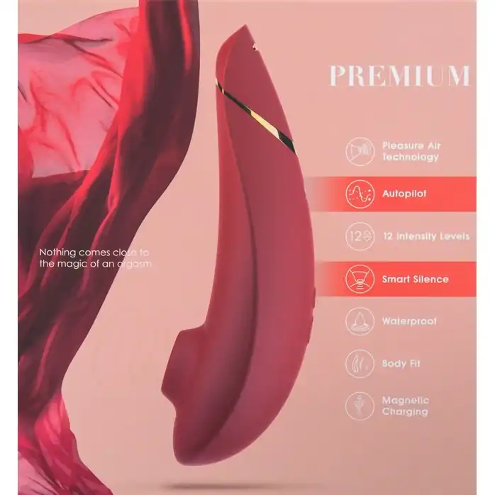 Красный бесконтактный клиторальный стимулятор Womanizer Premium. Фотография 8.
