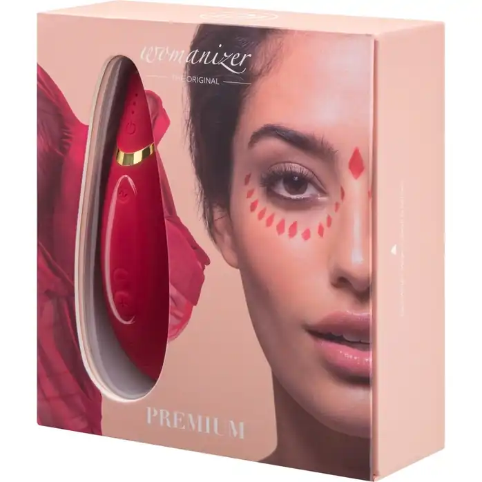 Красный бесконтактный клиторальный стимулятор Womanizer Premium. Фотография 9.