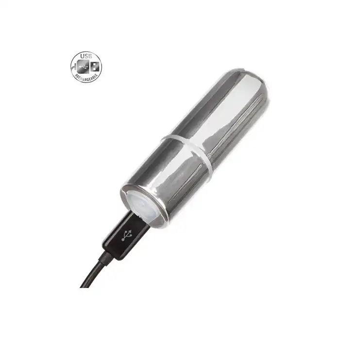 Серебристая перезаряжаемая вибропуля Rechargeable Mini Bullet. Фотография 7.