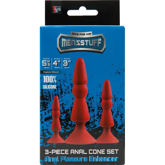 Набор из красных анальных силиконовых втулок MENZSTUFF 3-PIECE ANAL CONE SET - MenzStuff. Фотография 2.