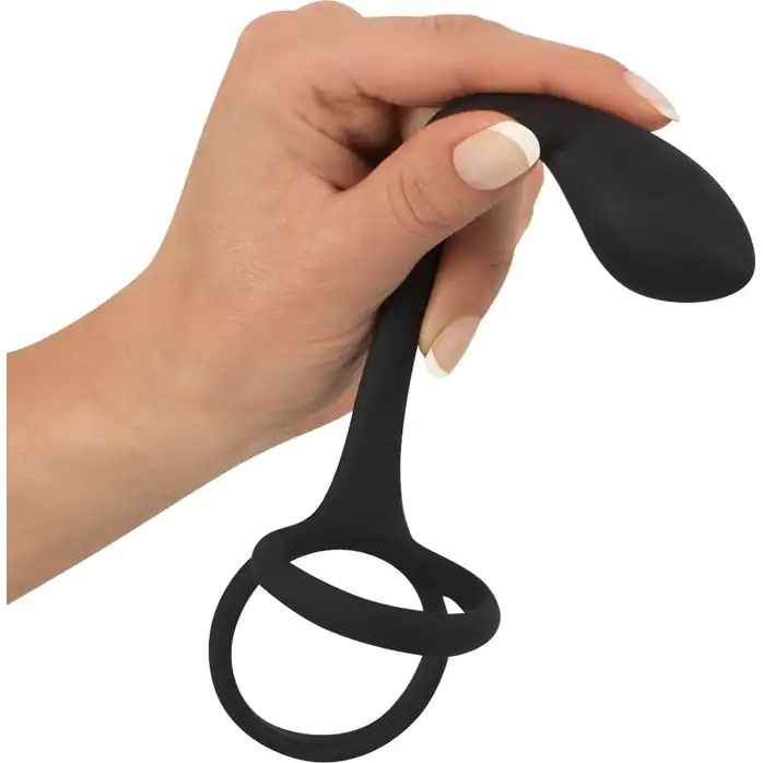 Эрекционное кольцо с утяжкой на мошонку и анальным плаг Black Velvets - You2Toys. Фотография 3.