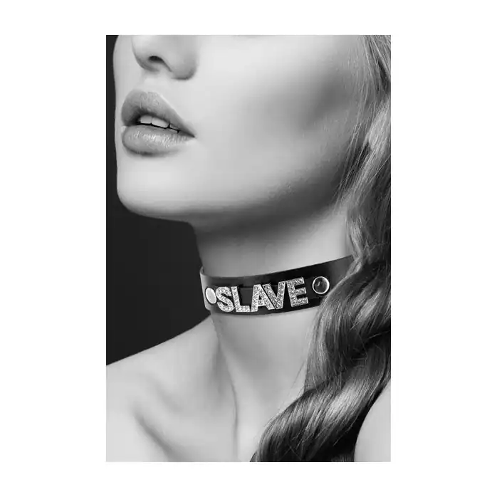 Чокер с надписью COLLIER STRASS SLAVE CUIR BOVIN