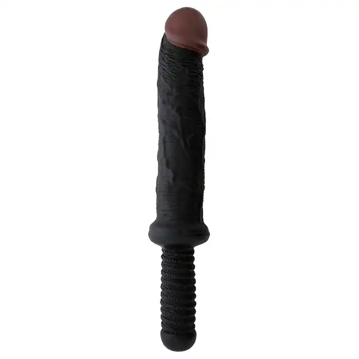 Чёрный фаллоимитатор-гигант с рукоятью BIGSTUFF DONG WITH HANDLE 10INCH - 25 см - BigStuff