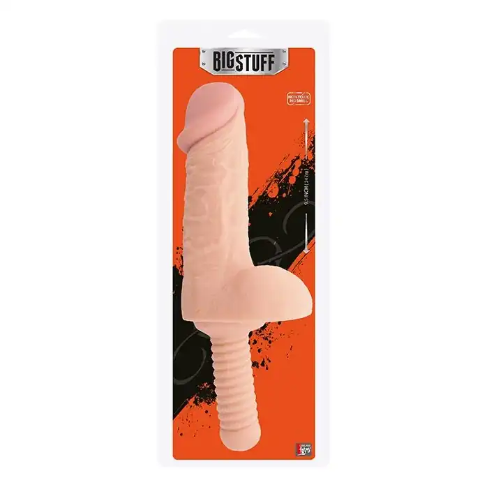 Телесный фаллоимитатор-гигант с рукоятью BIGSTUFF DONG WITH HANDLE 9.5INCH - 24 см - BigStuff. Фотография 2.