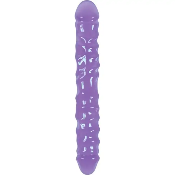 Фиолетовый двусторонний фаллоимитатор Double Dong Ripple - 30 см - Jelly Rancher