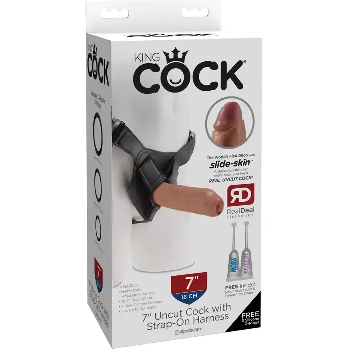 Страпон со съемной кофейной насадкой Strap-On Harness with 7 Uncut Cock - 19,1 см - King Cock. Фотография 7.