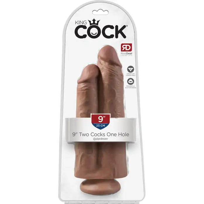 Сдвоенный кофейный фаллоимитатор на присоске 9 Two Cocks One Hole - 25,4 см - King Cock. Фотография 3.