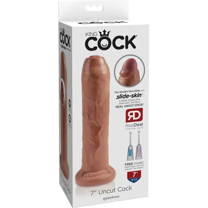 Кофейный необрезанный фаллоимитатор на присоске 7 Uncut Cock - 19,1 см - King Cock. Фотография 4.