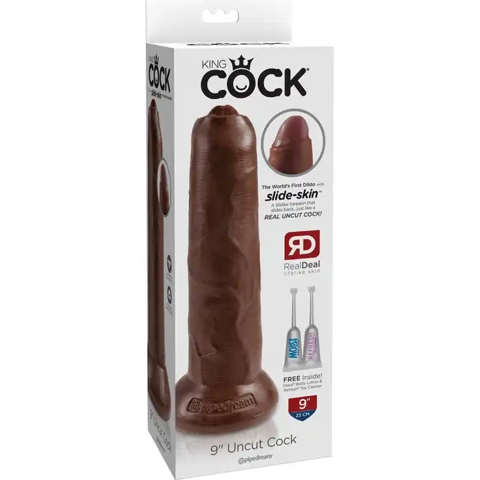 Коричневый необрезанный фаллоимитатор на присоске 9 Uncut Cock - 25,4 см - King Cock. Фотография 4.