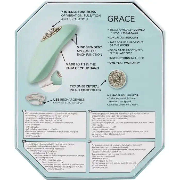 Нежно-голубой вибромассажёр Pave Grace с кристаллами - Pave. Фотография 6.