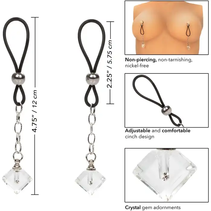 Прозрачные кристаллики-подвески на соски Non-Piercing Nipple Jewelry Crystal Gem - Nipple Play. Фотография 2.