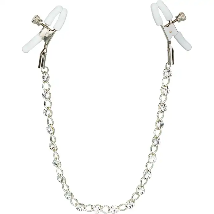 Зажимы на соски с серебристой цепочкой и кристаллами Crystal Chain Nipple Clamps - Nipple Play