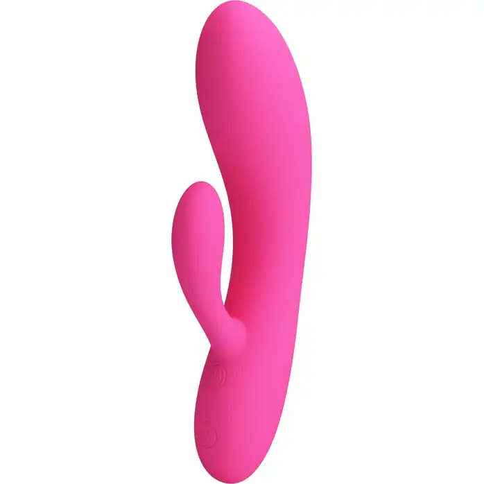 Розовый вибратор с клиторальным отростком Ives - 16,9 см - Pretty Love