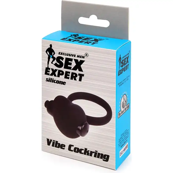 Чёрное эрекционное кольцо с вибрацией Sex Expert - SEX EXPERT. Фотография 3.