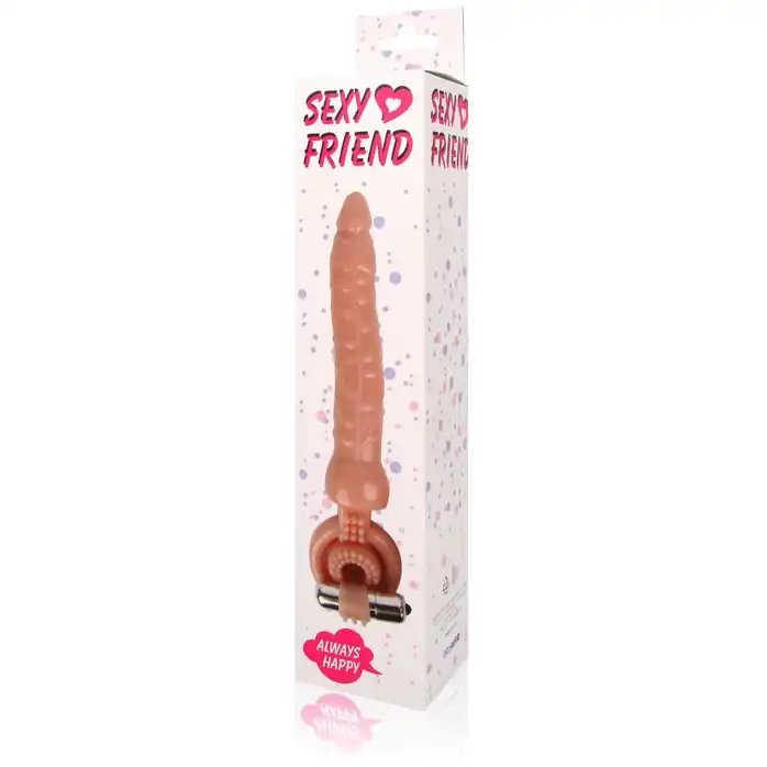 Телесная насадка на член Sexy Friend для двойного проникновения - 18 см. Фотография 3.