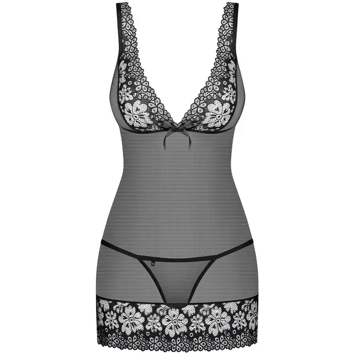 Сорочка из полупрозрачной сеточки с отделкой цветочным кружевом - Sexy. Фотография 3.