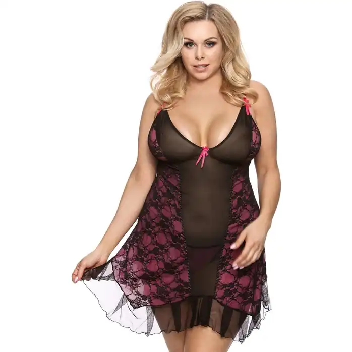 Оригинальная сорочка Gia с кружевными вставками и оборками - Gorgeous+