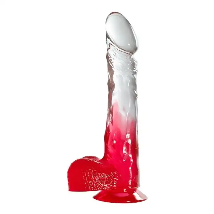 Красный фаллоимитатор с прозрачной верхней частью JELLY JOY FADE OUT DONG 8INCH - 20,3 см - Jelly Joy
