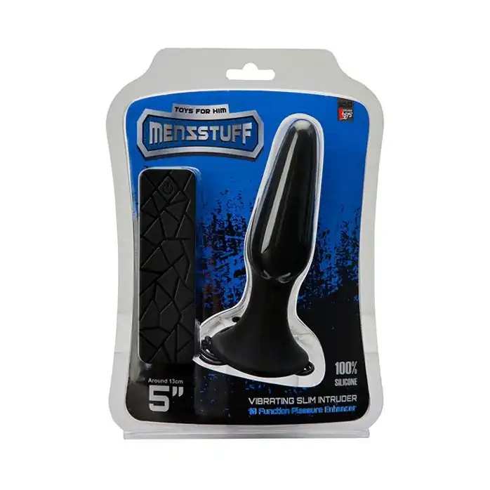 Чёрная вибропробка MENZSTUFF 5INCH SLIM INTRUDER BUTT PLUG - 13 см - MenzStuff. Фотография 2.