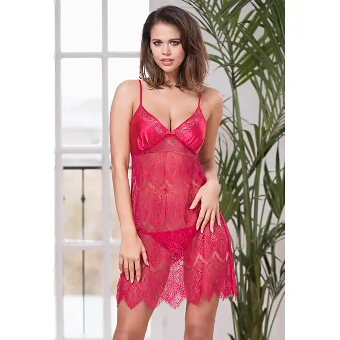 Короткая кружевная сорочка Laguna Deluxe на тонких бретелях - Mia-Amore. Фотография 3.
