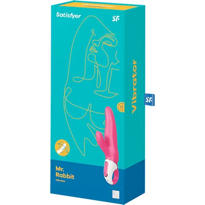 Ярко-розовый вибратор Satisfyer Mr. Rabbit с клиторальным отростком - 22,1 см. Фотография 9.