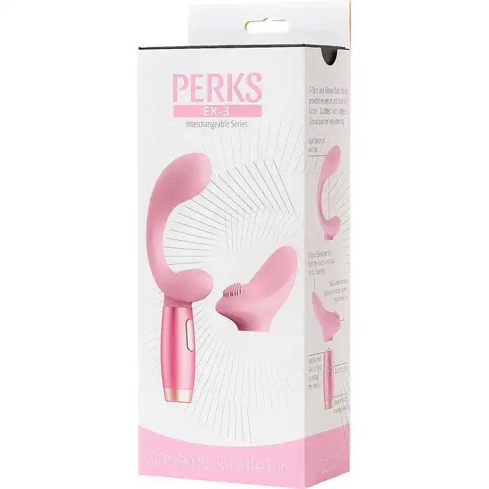 Розовый вибратор Le Stelle PERKS SERIES EX-3 с двумя сменными насадками. Фотография 8.