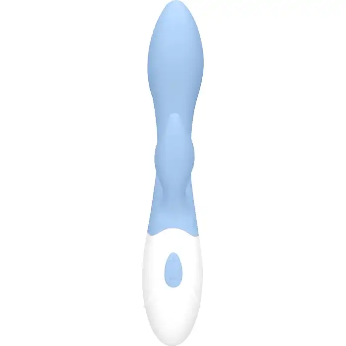 Голубой G-spot вибратор Sunset со стимулятором клитора - 20 см - Loveline. Фотография 3.