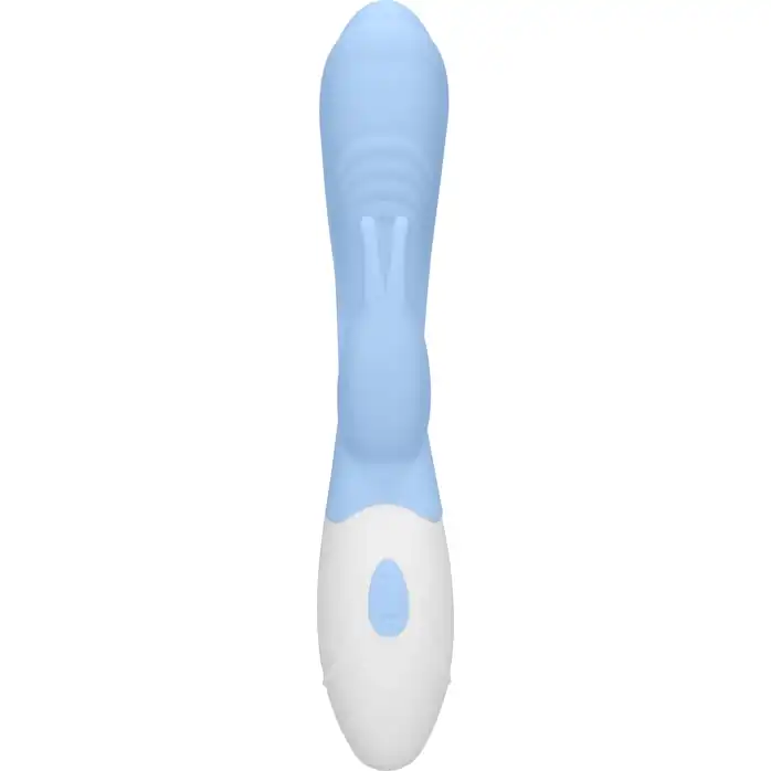 Голубой вибратор Juicy Rabbit со стимулятором клитора - 19,5 см - Loveline. Фотография 3.