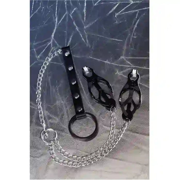 Черно-серебристые зажимы для сосков с кольцом для пениса TOYFA Metal - Metal. Фотография 10.