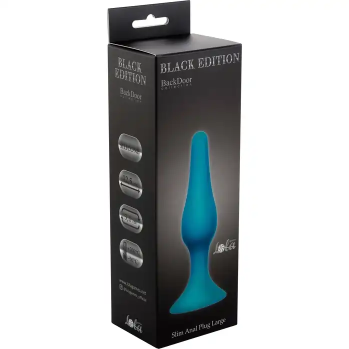 Бирюзовая анальная пробка Slim Anal Plug Large - 12,5 см - Back Door Collection Black Edition. Фотография 2.