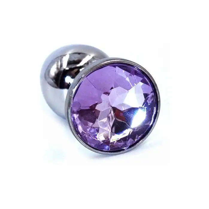 Серебристая анальная пробка с фиолетовым стразом - 7 см - Kanikule anal plugs