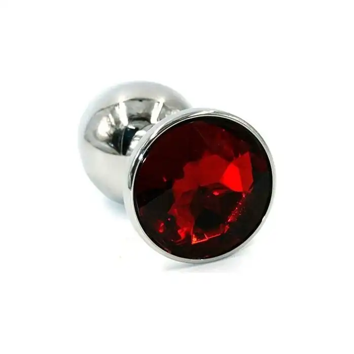 Серебристая хромированная анальная пробка с красным кристаллом - 7 см - Kanikule anal plugs