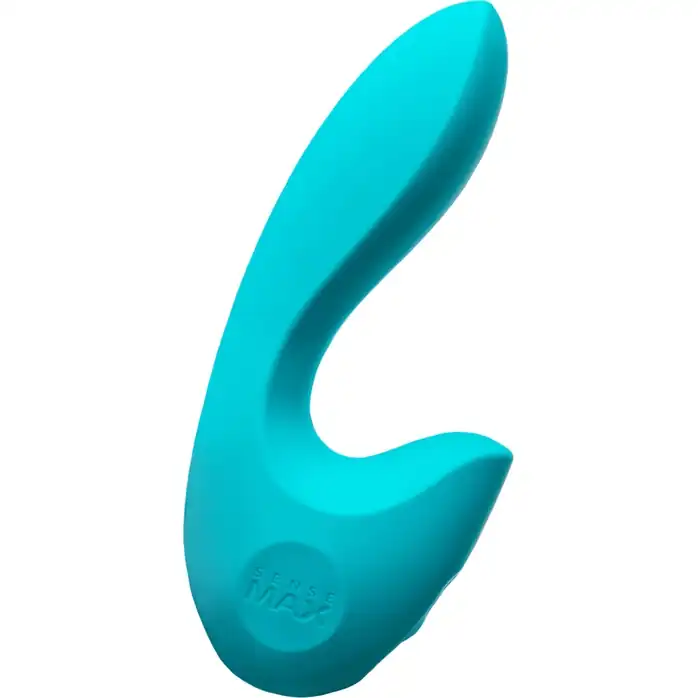 Бирюзовый вибратор Sense Max с клиторальным стимулятором - 16 см